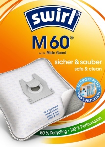 Sac de aspirator Swirl M 60 EcoPor, 10 bucati, filtrare 99,99, rezistent