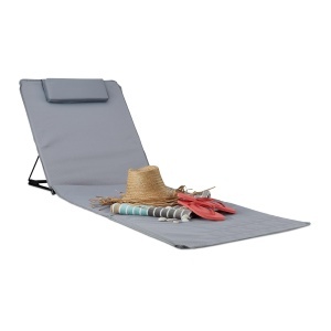 Saltea de plaja XXL Relaxdays, 60 x 195 cm, cu perna, ajustabila, gri