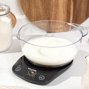 Salter 1074 BKDR Cantar electronic de bucatarie - Cantar digital de copt cu bol de 1,8 litri sigur pentru masina de spalat vase, capacitate maxima de greutate de 5 kg, functie zero/tara, masoara lichide in ml/fl. OZ, Negru - Img 5