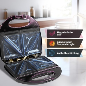 Sandwich Maker Clatronic(r) cu panouri sandwich triunghiulare | Prajitor de paine sandwich cu regulator automat de temperatura si acoperire antiaderenta | Sandwich Maker cu sistem de blocare | ST 3477 negru - Img 4