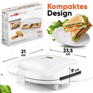 Sandwich Maker Clatronic ST 3813, 820W, Alb, Placi Triunghiulare - Img 7