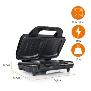 Sandwich Maker Tristar SA-3060 - Farfurii pentru gratar extra adanci - doua portii la un moment dat negru - Img 3