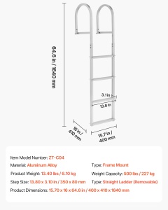 Scara de acces VEVOR ZT-C04, 4 trepte, 227 kg, aluminiu, argintie - Img 7