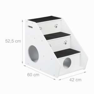 Scara pentru caini si pisici Relaxdays 3 trepte, 52,5x42x60 cm, albnegru - Img 4
