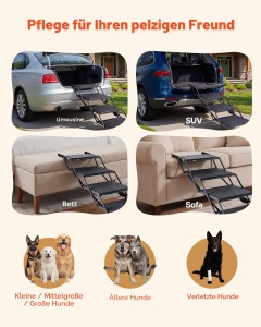 Scara pentru caini VEVOR 4 trepte, suport 113 kg, pliabila, rampa auto - Img 6