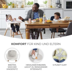 Scaun inalt Kinderkraft SIENNA 2 in 1, scaun inalt, scaun pentru copii, scaun combi, picioare din lemn, ham in 5 puncte, suport pentru picioare, tava detasabila, capace antiderapante pentru picioare, de la 6 luni la 4 ani, gri - Img 7