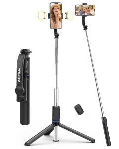 Selfie Stick GRIFEMA cu LED, 107cm, 3 Modi de Lumina, Compatibil cu iPhone si Android