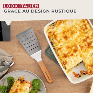 Server pentru lasagna Fackelmann pentru paste, lasagna si quiche - Spatula cu maner ergonomic - Margine dreapta pentru impartirea pieselor - Otel inoxidabil de inalta calitate si lemn de - Img 6