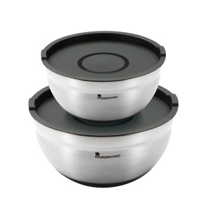 Set 2 Boluri de Amestec Bergner Q3045, Inox, cu Capac, 20cm si 24cm