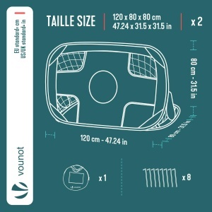 Set 2 Porti de Fotbal VOUNOT 120x80 cm, 2-in-1 cu Sac de Transport - Img 3