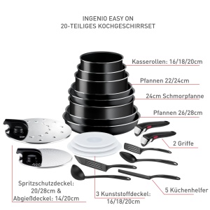 Set 20 piese Tefal Ingenio Easy On, antiaderent, cu maner detasabil, design compact - Img 2