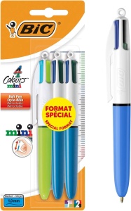 Set 3 Stilouri BIC 4 Culori Mini, 12 cm, Culoare Albastru, Rosu, Verde, Negru