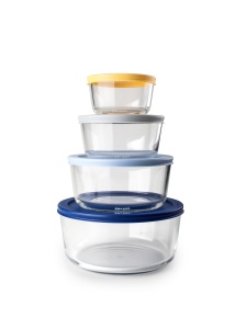 Set 4 Capace Eco IBILI din Borosilikat cu Capac din Plastic, Diverse Dimensiuni
