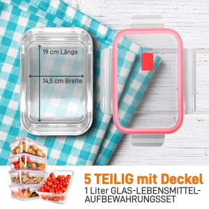 Set 5 recipiente din sticla Nutrichef, 900 ml, rosu, rezistente la caldura - Img 2