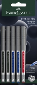 Set 5 Stilouri cu Cerneala Faber-Castell Free Ink, Culori Negru, Albastru si Rosu