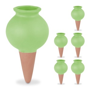 Set 6 Ghiuvete pentru Udat Plante, Relaxdays, Ceramica, TerracottaVerde