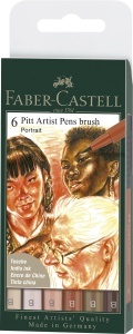 Set 6 Markere Faber-Castell Pitt Artist Pen Brush, Culoare Vibranta, Puncte Fine