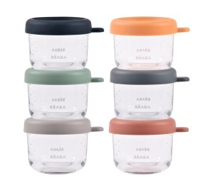 Set 6 recipiente din sticla pentru bebelusi BEABA, 150 ml, rezistente la caldura si frig, design colorat - Img 2