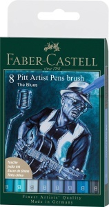 Set 8 Markere Faber-Castell Pitt Artist Pen Brush, Culoare Albastra