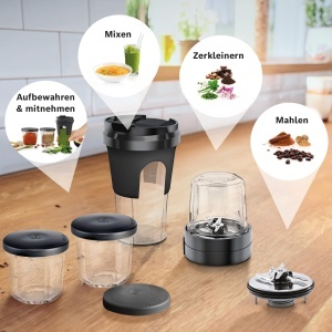 Set accesorii multifunctional Bosch TastyMoments MUZ45XTM1, 5-in-1, pentru mixare, tocare si depozitare - Img 2