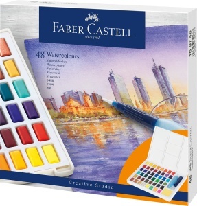 Set acuarele Faber-Castell 48 culori cu pensula si paleta de amestec