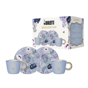 Set Bialetti 2 Cesti si 2 Farfurii Porcelan Bridgerton, 80 ml, Detalii Aurii