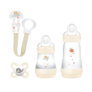 Set Cadou MAM Welcome to the World - 3 Sticle Anti-Colici, Suport si Suport pentru Suport, Bej