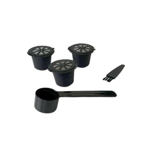 Set capsule reutilizabile Fackelmann 42235 accesorii pentru cafea negru 3 capsule lingurita si perie