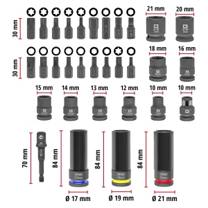 Set chei si biti Einhell 32 piese XL-CASE cu protectie jante si adaptor impact - Img 9