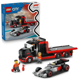 Set Constructie LEGO City F1 Camion cu Audi F1 Rennwagen, 508 Piese, 3 Minifiguri