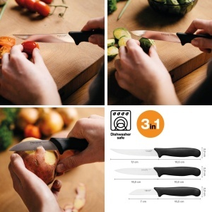 Set cutite Fiskars Essential 3 piese lame otel inoxidabil manere PP Negru - Img 2