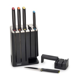 Set cutite Joseph Joseph Elevate SlimBlock 5 piese cu bloc si ascutitor ceramic Negru