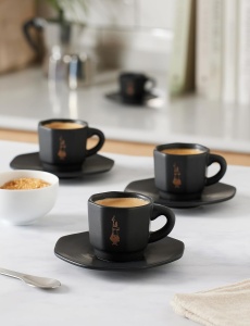 Set de 4 Cesti Bialetti Octogonale, Negru Mat si Auriu Rose, 75 ml - Img 2