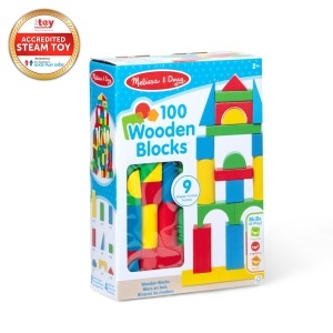 Set de blocuri de constructie din lemn Melissa Doug, 100 piese, 4 culori, 9 forme - Img 9