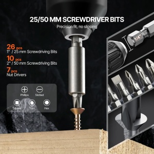 Set de burghie si biti VEVOR 70 piese pentru lemn metal beton si plastic cu geanta organizatoare - Img 4