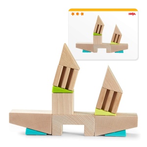Set de Constructie HABA Schiefe Turme, 13 Piese, 6 Keile Colorate - Img 3