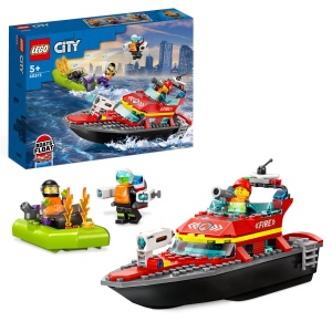 Set de Constructie LEGO City - Barca de Pompieri 60373, 144 piese, 3 figurine