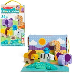 Set de Constructie Melissa Doug Blockables Safari - 34 Piese, Lemn si Accesorii