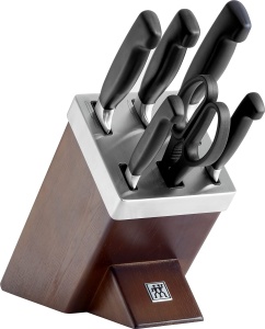 Set de cutite ZWILLING Vier Sterne cu bloc de autoascutire, 7 piese, maro