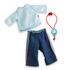 Set de imbracaminte pentru papusi HABA 306518, 3 piese, blugi, tricou, accesoriu