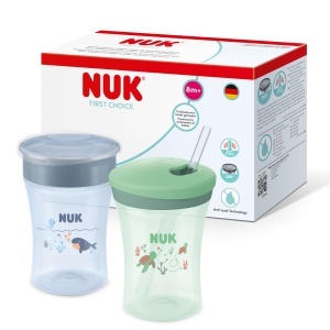 Set de invatare pentru baut NUK, 230 ml, design Blauer Wal Grune Schildkrote - Img 1