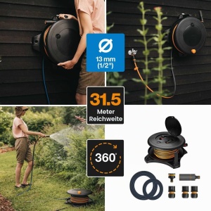 Set de Irigatie Fiskars Waterwheel L, 31.5 m, NegruPortocaliu - Img 2