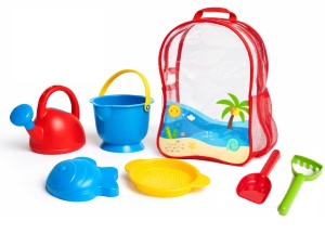 Set de joaca Hape cu rucsac pentru plaja - 7 piese, inclusiv galeata, lopata, grebla