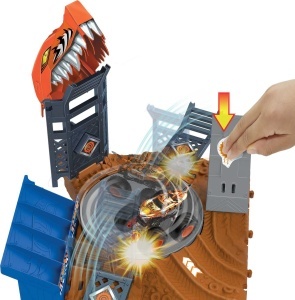 Set de joaca Hot Wheels Monster Trucks Arena Smashers HNB93 cu Tigerhai 2 masini incluse baza mobila - Img 5
