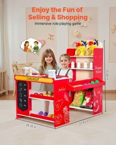 Set de joaca VEVOR din lemn pentru copii cu scanner casa de marcat si accesorii - Img 2