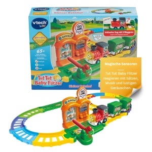 Set de joaca VTech Tut Tut Baby Flitzer - Gara cu tren si 2 vagoane, interactiv