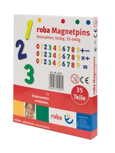Set de Magneti cu Numere si Semne pentru Copii - roba, 35 piese, din lemn colorat