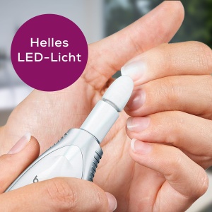Set de manichiura/pedichiura Beurer MP 41, Pila de unghii electrica cu 7 atasamente, lumina LED stralucitoare, taietor de unghii pentru unghii bine ingrijite, cu geanta de depozitare, ingrijirea unghiilor pentru maini si picioare, alb - Img 4