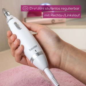 Set de manichiura / pedichiura Beurer MP 62, pila de unghii electrica cu 10 accesorii de ingrijire a unghiilor de inalta calitate, lumina LED, taietor de unghii cu control continuu al vitezei, cu geanta de depozitare, alb - Img 2