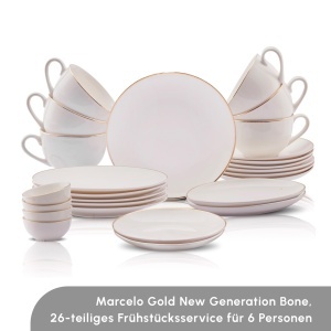 Set de Masa Karaca Elegance Bone Marcelo pentru 6 Persoane, 26 Piese, Alb cu Detalii Aurii - Img 3